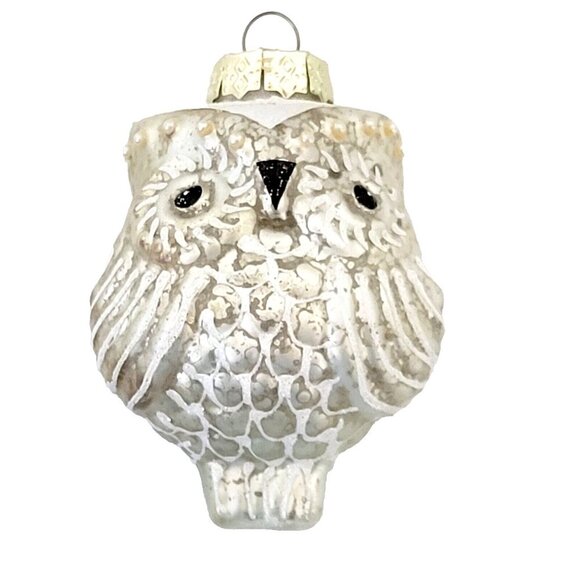 Owl Christmas Tree Ornaments Set of 3 Mercury Glass Brown White Bronze Glitter - Picture 4 of 6